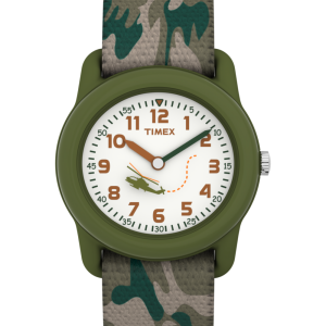TIMEX TIME MACHINES&reg; 29mm Green Camo Elastic Fabric Kids Watch
