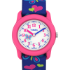 TIMEX TIME MACHINES&reg; 29mm Butterflies and Hearts Blue Elastic Fabric Kids Watch