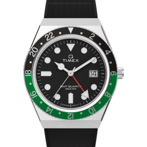 Q Timex&reg;&nbsp;GMT 38mm Synthetic Rubber Strap Watch