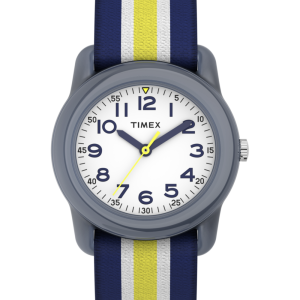 TIMEX TIME MACHINES&reg; 29mm Blue/Yellow Stripe Elastic Fabric Kids Watch