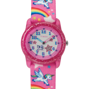TIMEX TIME MACHINES&reg; 29mm Rainbow Unicorn Pink Elastic Fabric Kids Watch